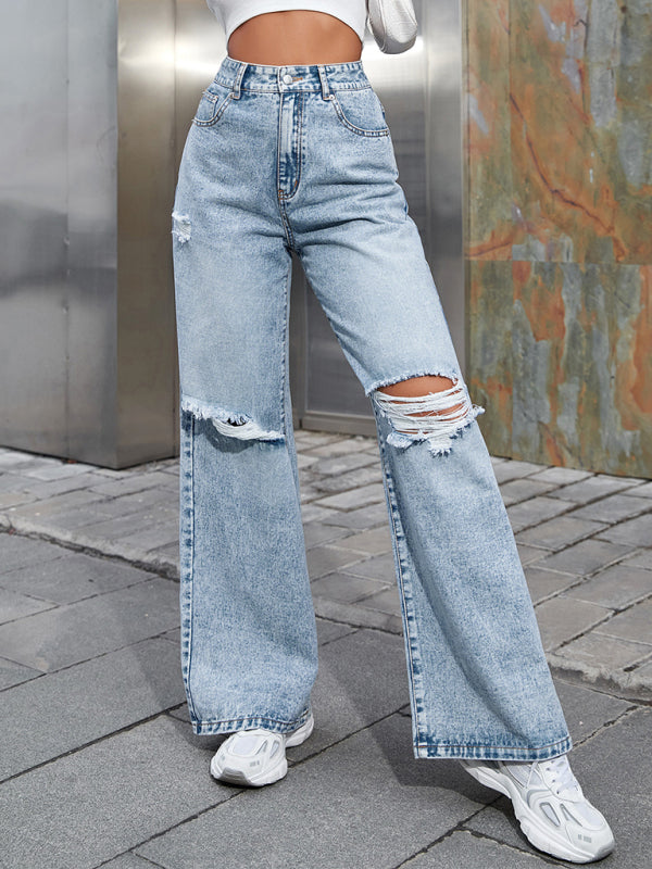 Women’s ripped high waist wide leg casual jeans