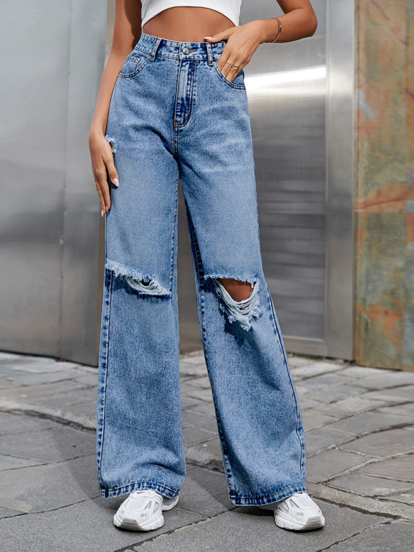 Women’s ripped high waist wide leg casual jeans