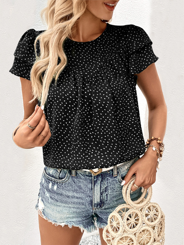 Women’s Ruffled Short Sleeve Shirt - Black / S