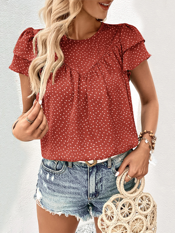 Women’s Ruffled Short Sleeve Shirt - Orange / S