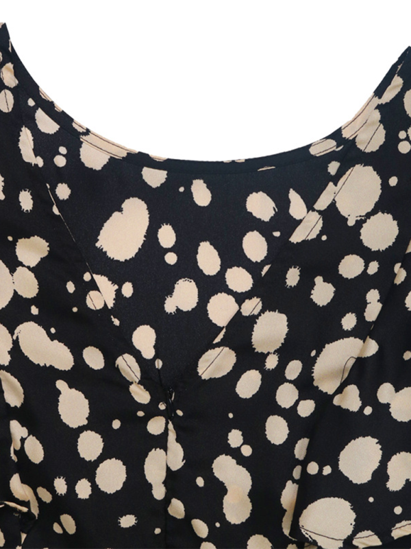 Women’s Short Sleeve Round Neck Ruffled Polka Dot Dress