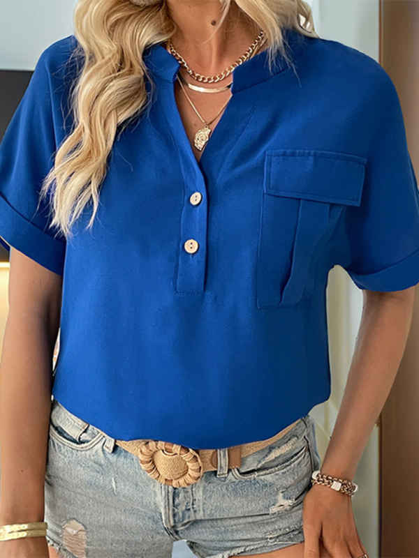 Women’s short sleeve solid color v-neck shirt