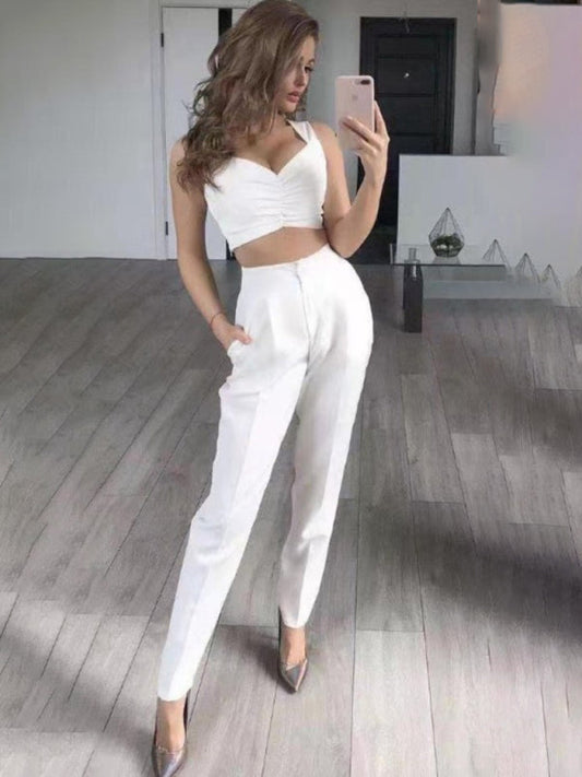 Women’s Solid Color Elegant Three-piece Set - White / S