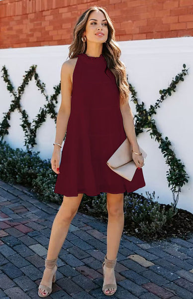 Women’s Solid Color Sleeveless Loose Dress - Wine Red / S