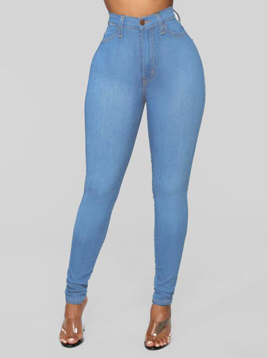 Women’s Solid Color Slim High Stretch Pencil Jeans - Blue