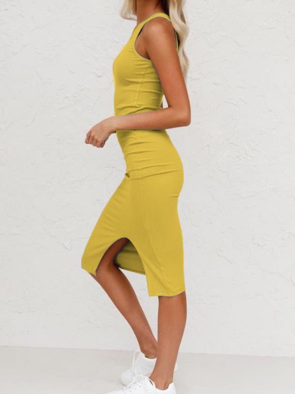 Women’s Solid Color Slim Long Slit Dress