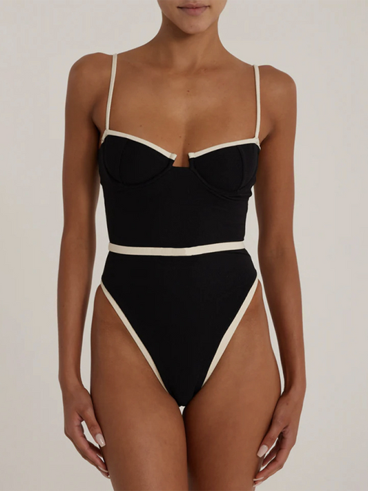 Women’s Splicing One-Piece Swimsuit - Black / S