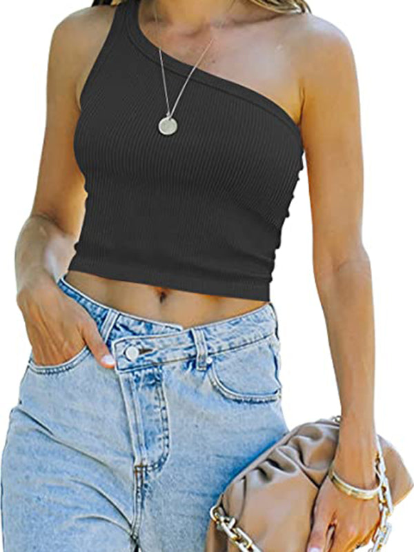 Women’s Spring Off Shoulder Crop Tank Top - Black / S