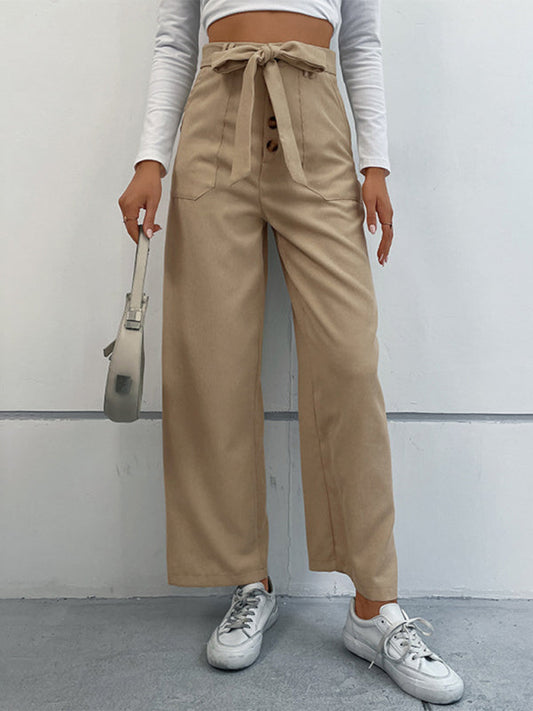 Women’s straight solid color casual trousers - Khaki / S