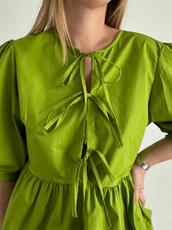 Women’s striped lace-up shirt - Green / S