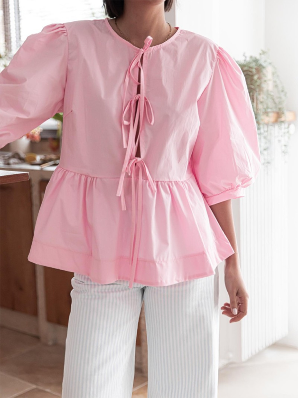 Women’s striped lace-up shirt - Pink / S