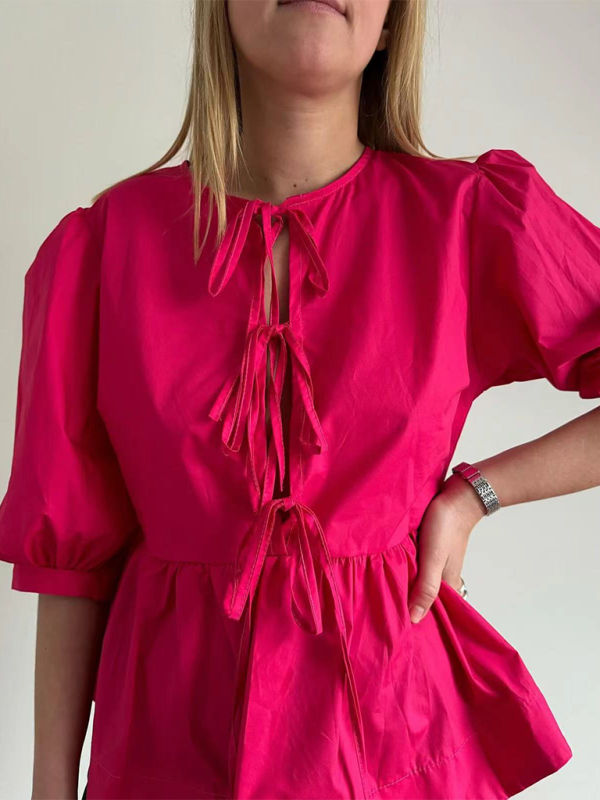 Women’s striped lace-up shirt - Rose / S