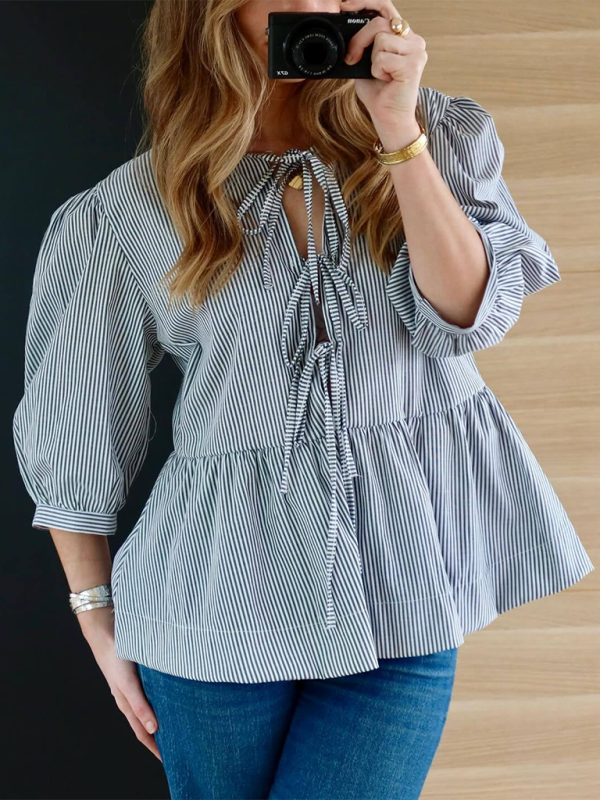 Women’s striped lace-up shirt - Suit 8 / S