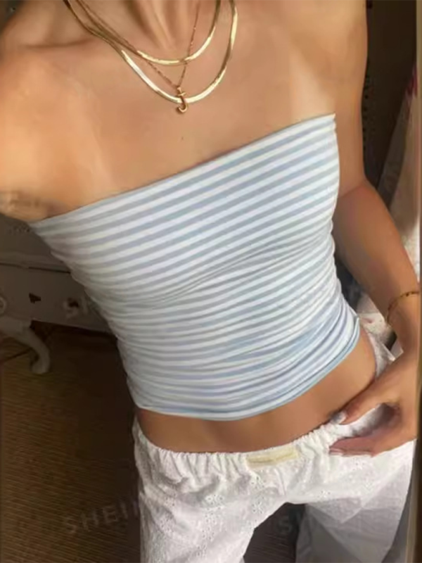 Women’s striped off-shoulder tube top