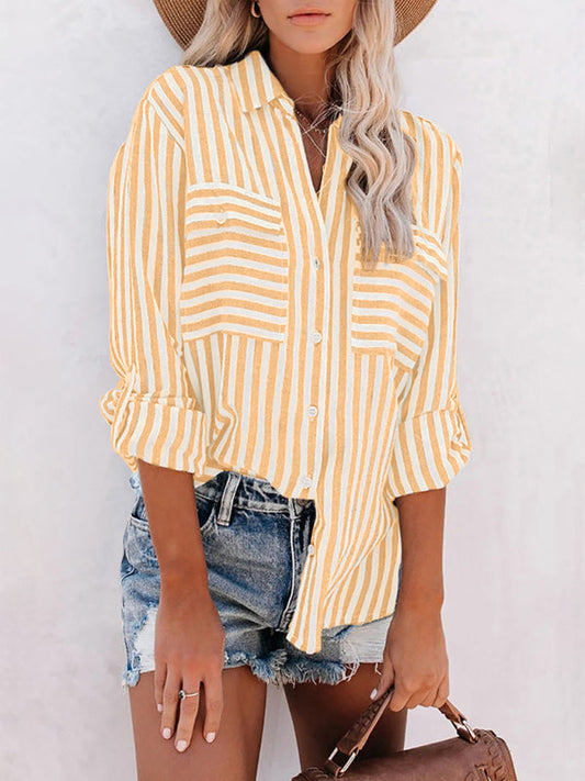 Women’s Striped Single Breasted Long Sleeve Shirt