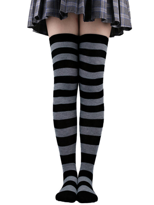 Women’s Striped Two Tone Stockings - Grey / One size