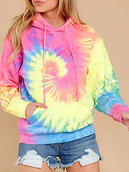 Women’s top tie-dye colorful long-sleeved pocket hoodie