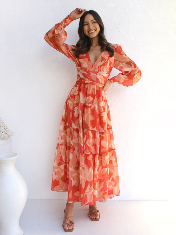 Women’s V-neck long-sleeved floral dress