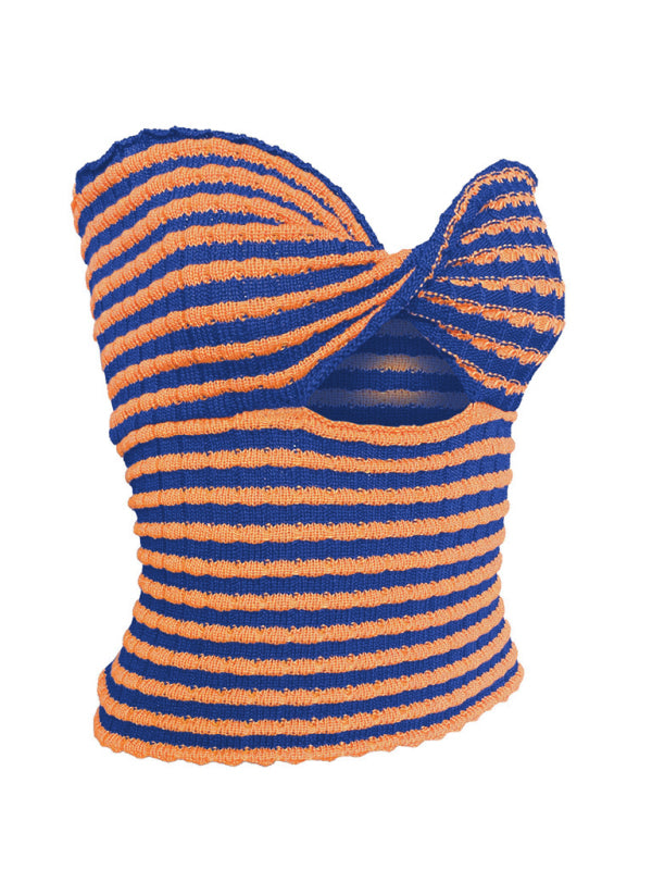 Women’s Vacation Striped Sweater Knit Bandeau Tank Top