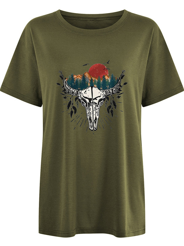 Women’s Western Bullhead Print Short Sleeve T-Shirt