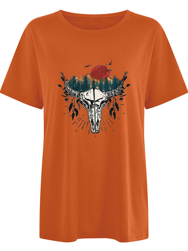 Women’s Western Bullhead Print Short Sleeve T-Shirt