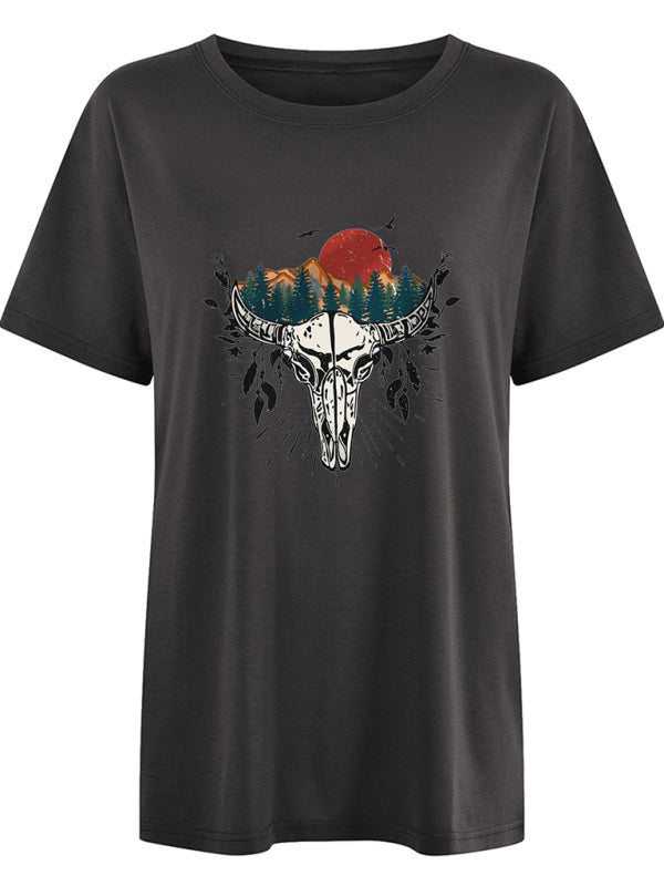 Women’s Western Bullhead Print Short Sleeve T-Shirt