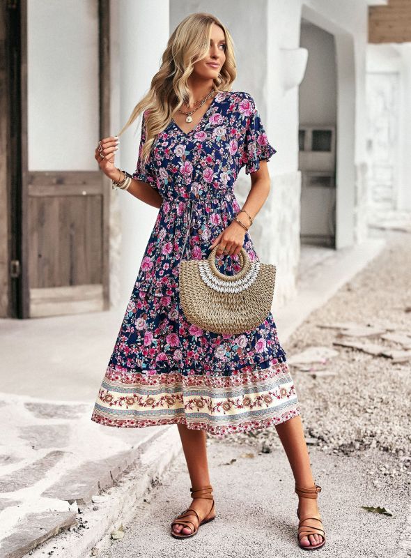 Women's bohemian positioning printed A-line dress