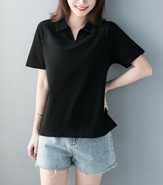 Women's cotton short-sleeved polo shirt top