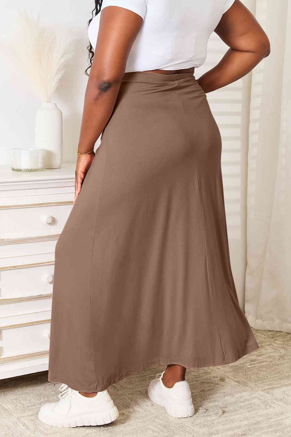 Double Take Full Size Soft Rayon Drawstring Waist Maxi Skirt