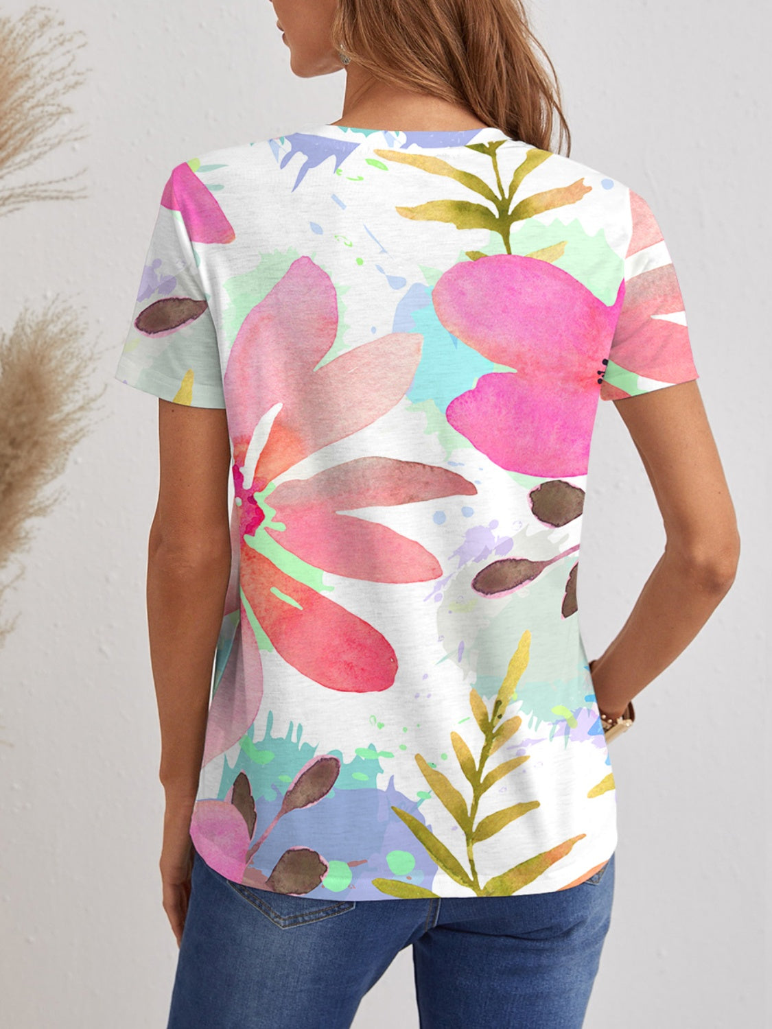 Printed V-Neck Short Sleeve T-Shirt