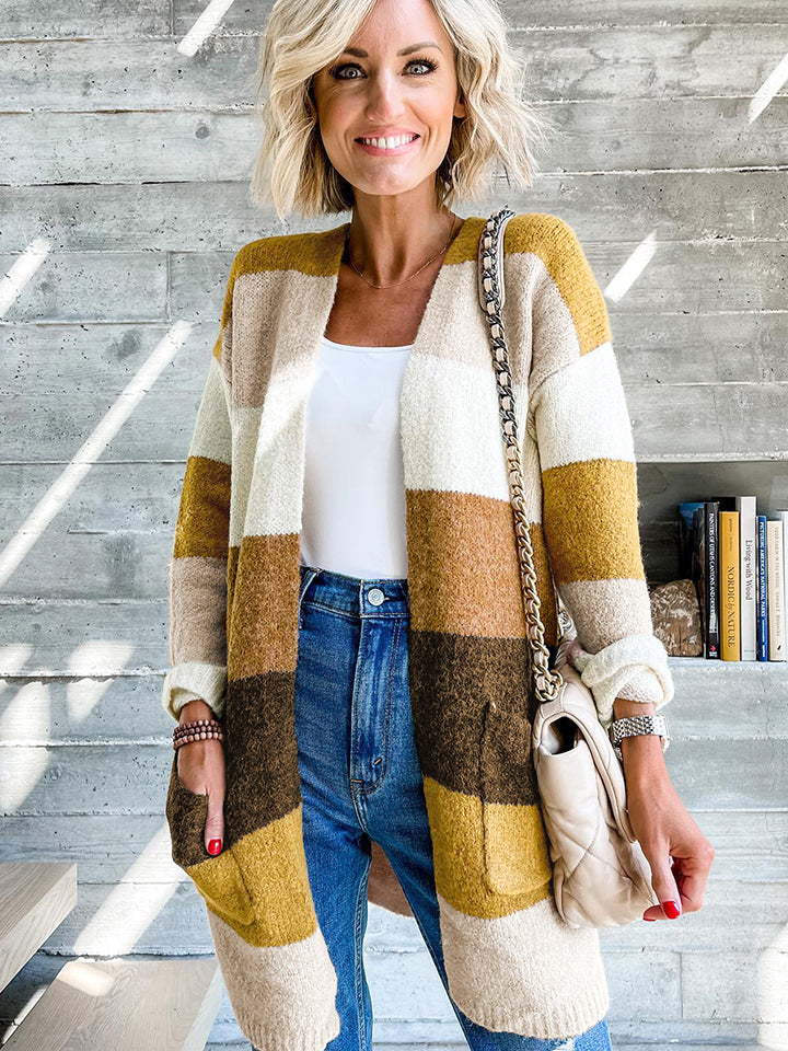 Color Block Dropped Shoulder Cardigan Print on any thing USA/STOD clothes
