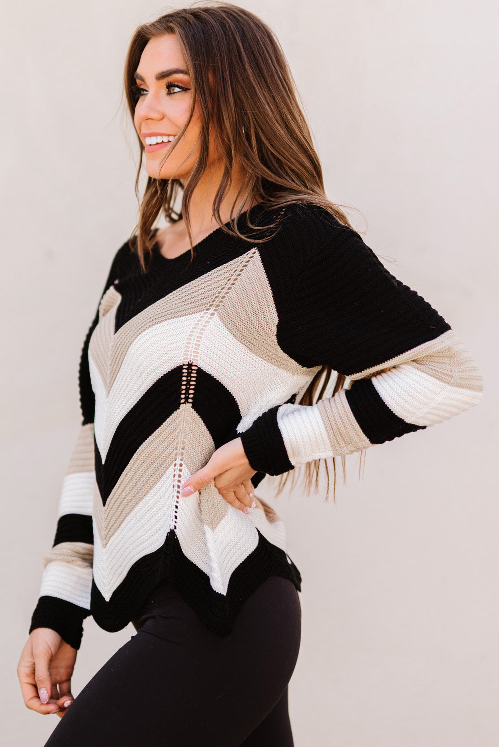 Color Block Rib-Knit Sweater Print on any thing USA/STOD clothes
