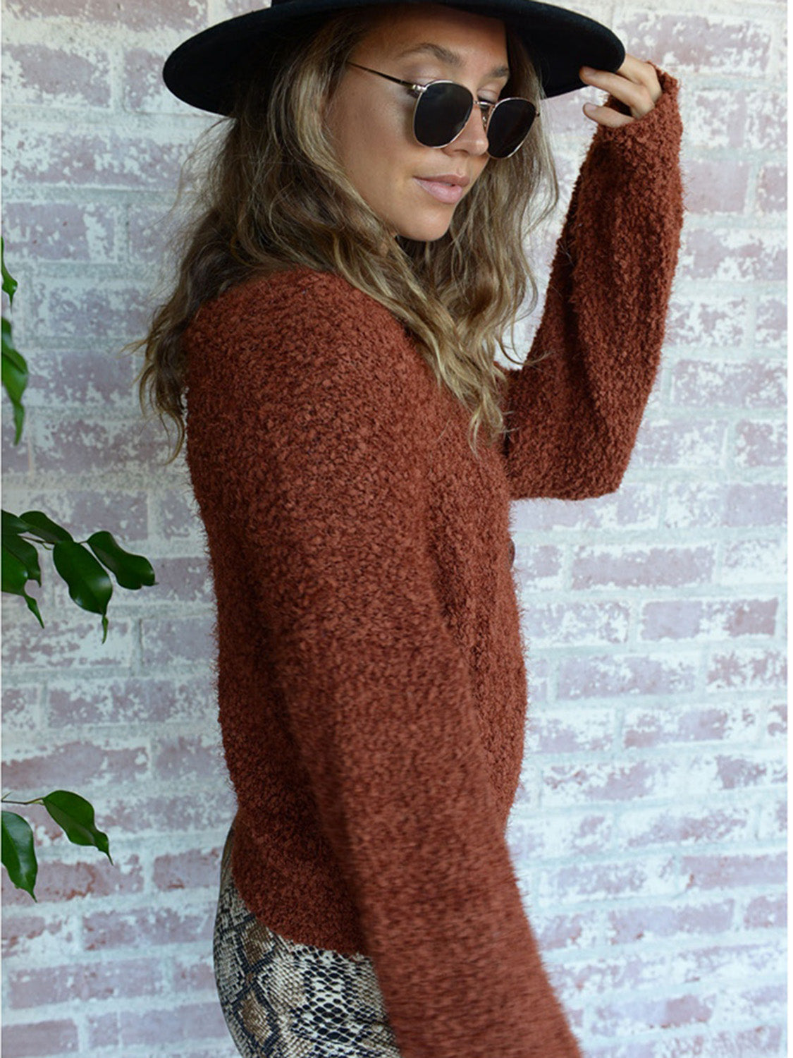 Cropped Button-Up Fuzzy Cardigan Print on any thing USA/STOD clothes