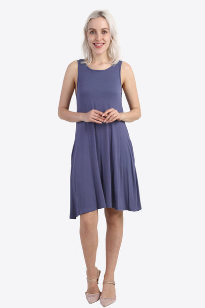 Cutout Scoop Neck Sleeveless Dress with Pockets Print on any thing USA/STOD clothes