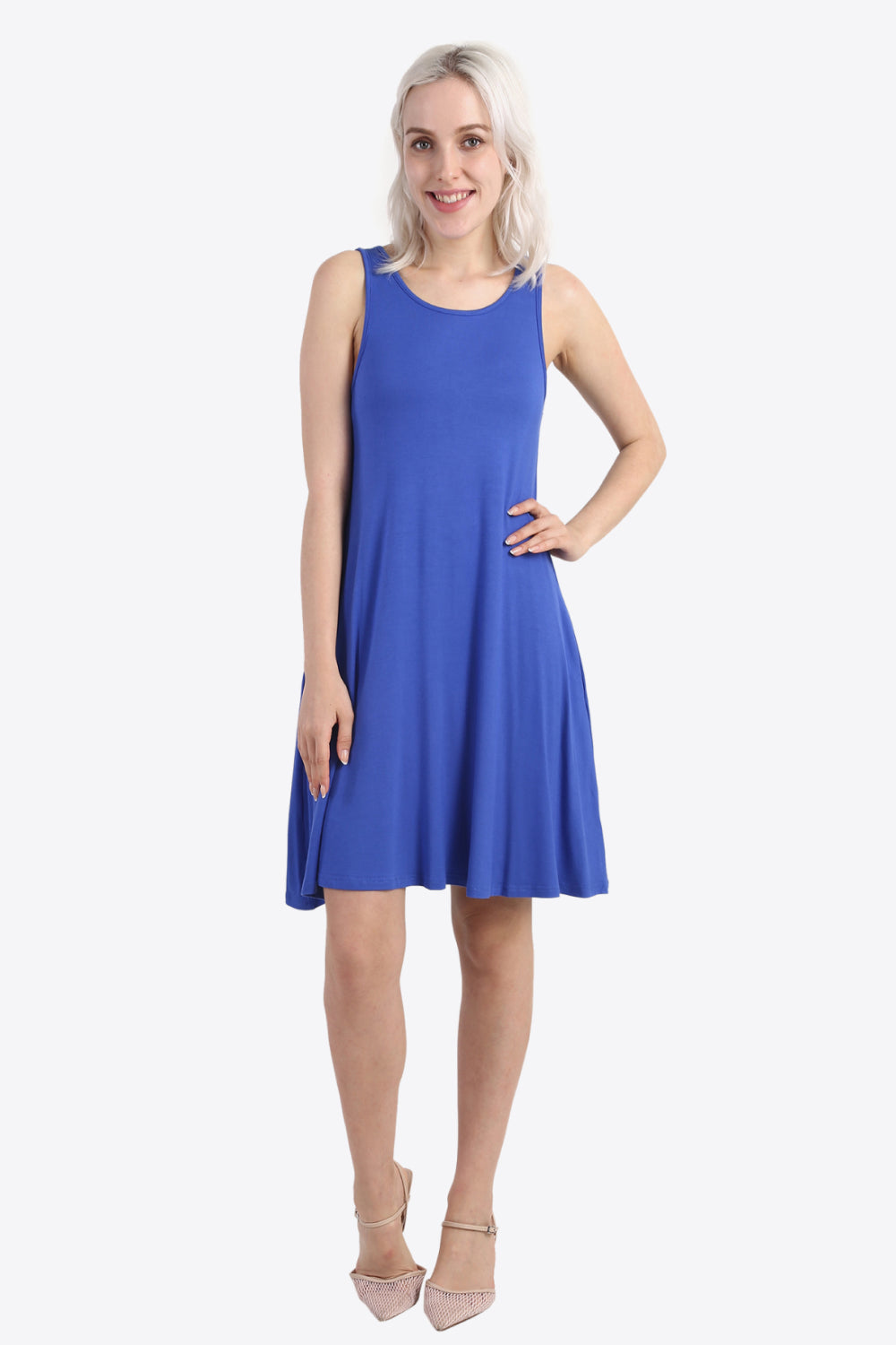 Cutout Scoop Neck Sleeveless Dress with Pockets Print on any thing USA/STOD clothes