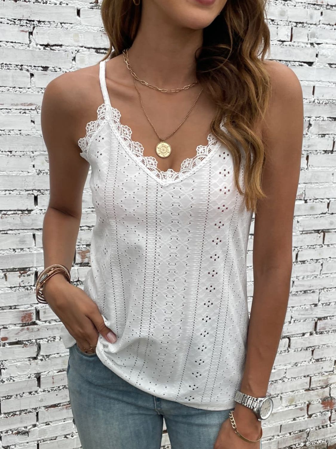 Eyelet Lace Trim Cami Print on any thing USA/STOD clothes