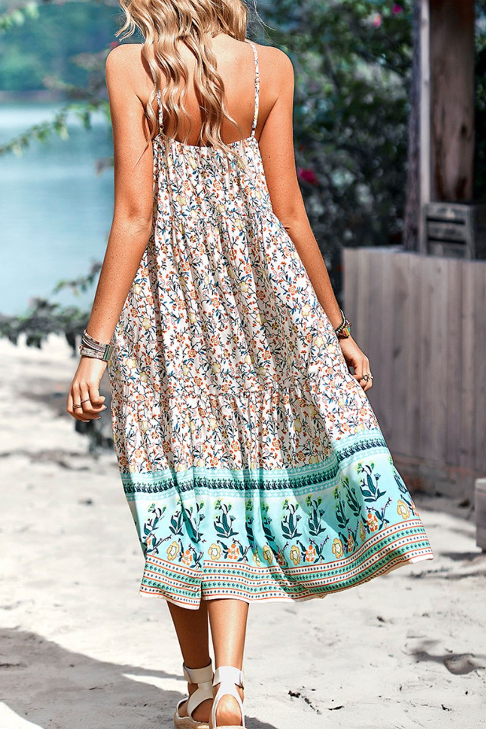 Floral Print Bohemian Style Round Neck Sleeveless Dress Print on any thing USA/STOD clothes