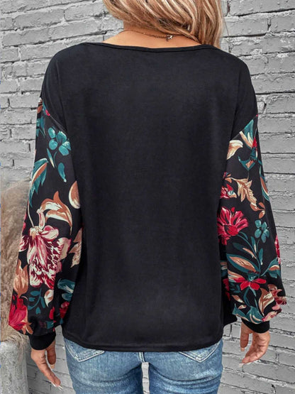 Floral Round Neck Long Sleeve Top Print on any thing USA/STOD clothes