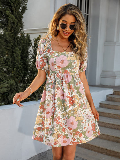 Floral Square Neck Cutout Mini Dress Print on any thing USA/STOD clothes