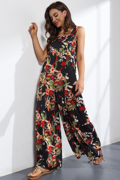 Floral Square Neck Wide Leg Jumpsuit Print on any thing USA/STOD clothes