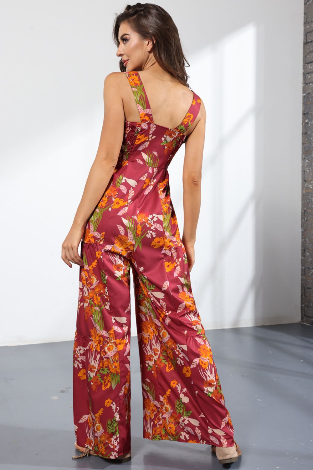 Floral Square Neck Wide Leg Jumpsuit Print on any thing USA/STOD clothes