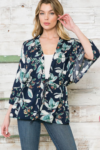 Justin Taylor Floral Three-Quarter Sleeve Longline Cardigan Print on any thing USA/STOD clothes