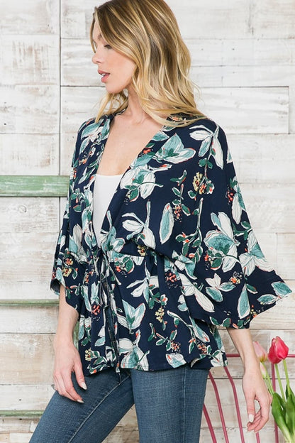 Justin Taylor Floral Three-Quarter Sleeve Longline Cardigan Print on any thing USA/STOD clothes