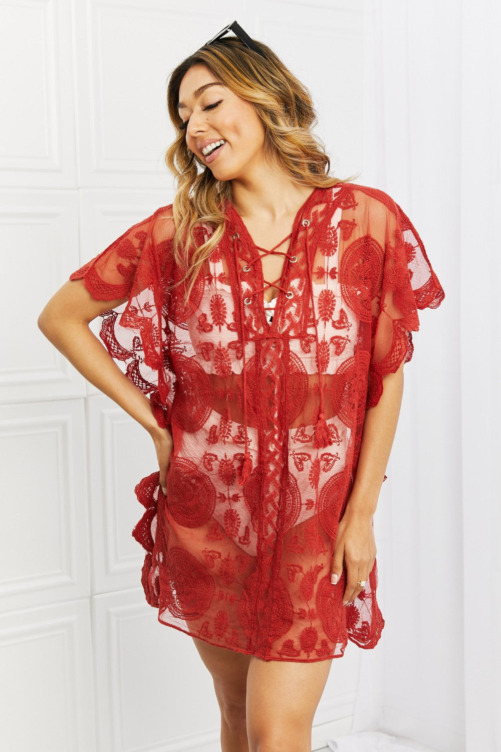 Justin Taylor Summer Moves Lace up Cover Up Print on any thing USA/STOD clothes