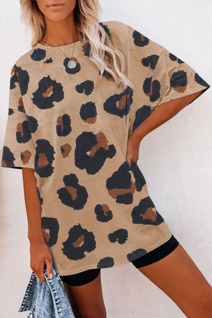 Leopard Pullover Short Sleeve Round Neck Loose Fit Ladies T-Shirt Print on any thing USA/STOD clothes
