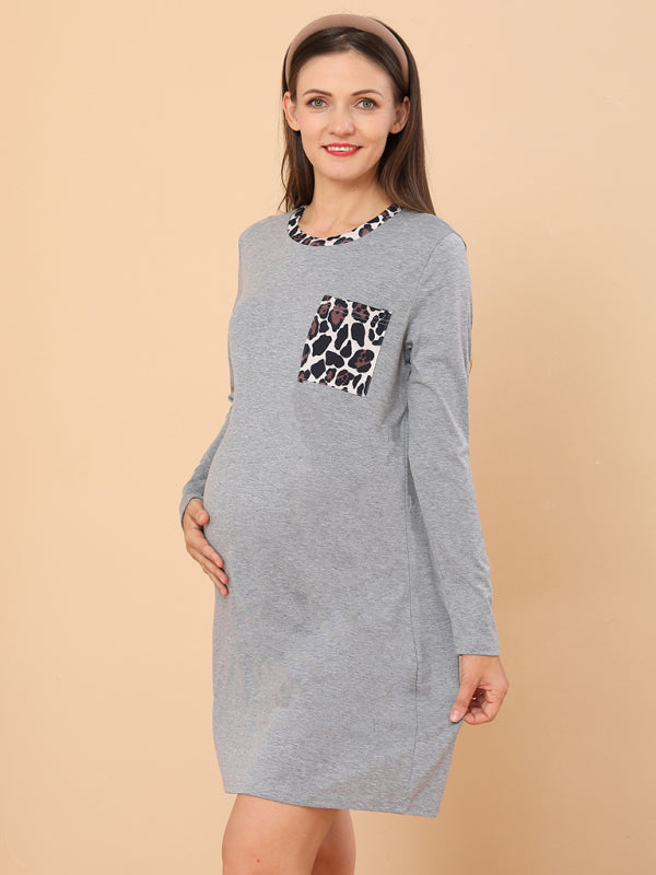 Long sleeve round neck leopard pregnant women's dress Print on any thing USA/STOD clothes