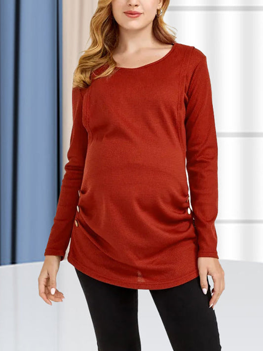 Maternity tops nursable burgundy solid color round neck long sleeve Print on any thing USA/STOD clothes