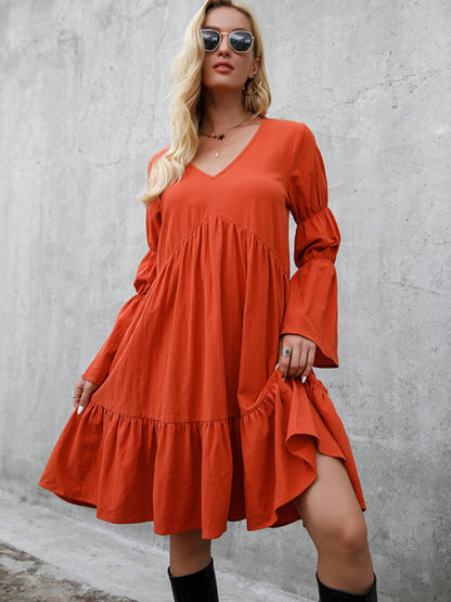 Women’s Bohemian Babydoll Long Sleeve Dress With Ruffled Sleeves Print on any thing USA