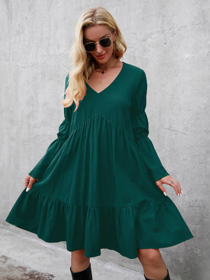 Women’s Bohemian Babydoll Long Sleeve Dress With Ruffled Sleeves Print on any thing USA