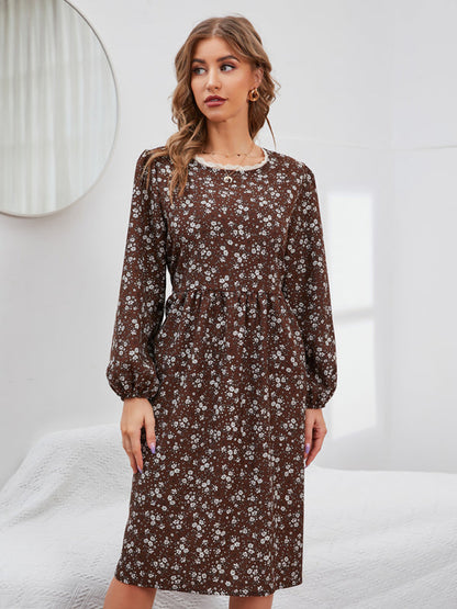 Women’s Floral Mid Length Dress With Lace Collar Print on any thing USA